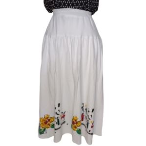 Skirt White Vintage 70's 80's Vibes Full White Floral SB Sport 100% Cotton